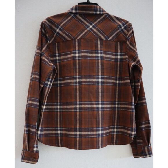 Pendleton Women's Sz M Brown/Navy Plaid Lodge Button-Up Wool L/S Shirt - Picture 2 of 6